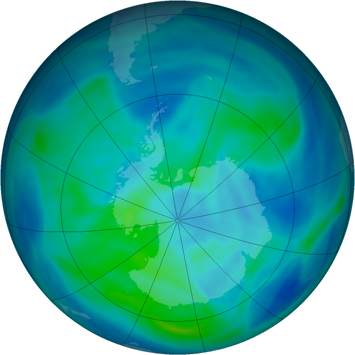 Antarctic ozone map for 16 March 2008